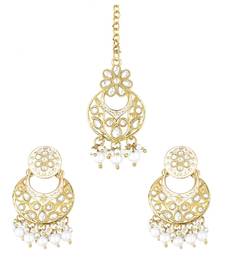 Traditional Kundan Pearl with Meena Work Earrings with Maang Tikka Set