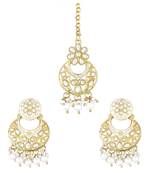 Traditional Kundan Pearl with Meena Work Earrings with Maang Tikka Set