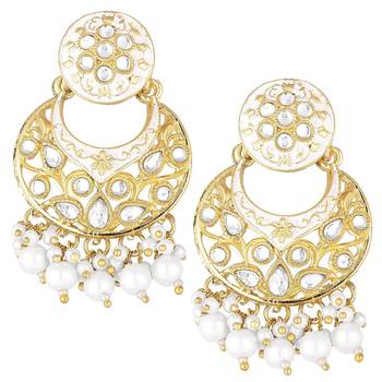 Traditional Kundan Pearl with Meena Work Earrings with Maang Tikka Set 2
