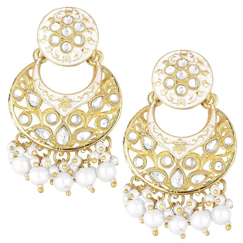 Traditional Kundan Pearl with Meena Work Earrings with Maang Tikka Set