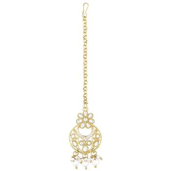 Traditional Kundan Pearl with Meena Work Earrings with Maang Tikka Set 3