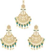 Traditional Big Kundan & Pearl Chandbali Earrings with Maang Tikka Set