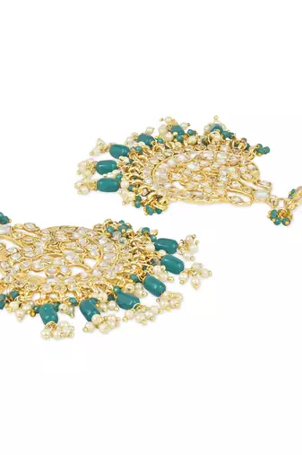 Traditional Big Kundan & Pearl Chandbali Earrings with Maang Tikka Set