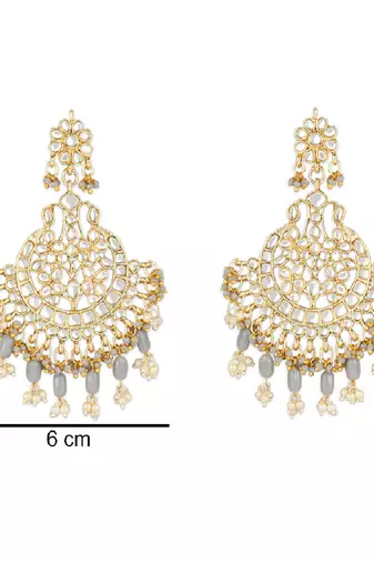 Traditional Big Kundan & Pearl Chandbali Earrings with Maang Tikka Set