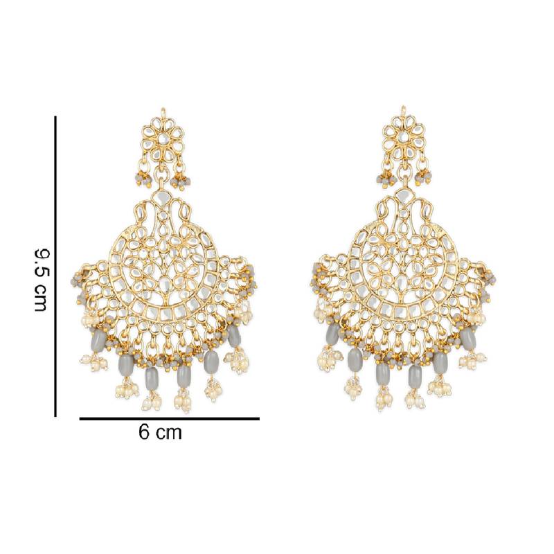Traditional Big Kundan & Pearl Chandbali Earrings with Maang Tikka Set