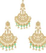 Traditional Big Kundan & Pearl Chandbali Earrings with Maang Tikka Set