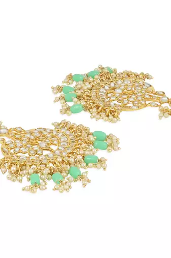 Traditional Big Kundan & Pearl Chandbali Earrings with Maang Tikka Set