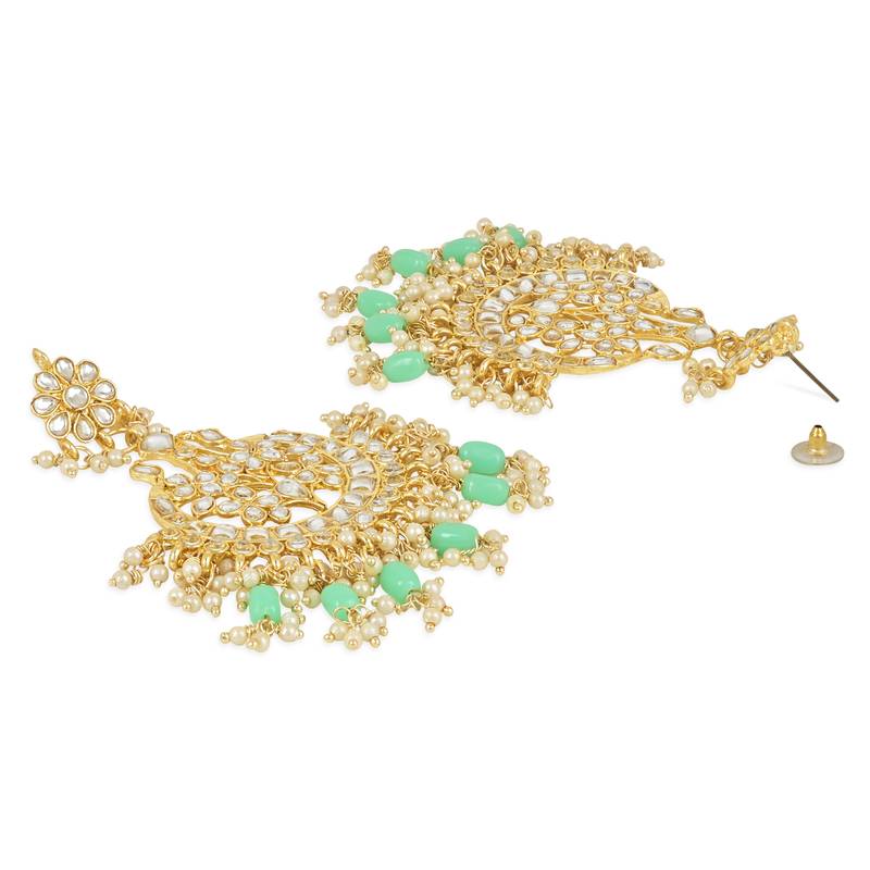 Traditional Big Kundan & Pearl Chandbali Earrings with Maang Tikka Set
