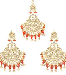 Traditional Big Kundan & Pearl Chandbali Earrings with Maang Tikka Set