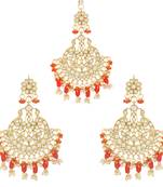 Traditional Big Kundan & Pearl Chandbali Earrings with Maang Tikka Set