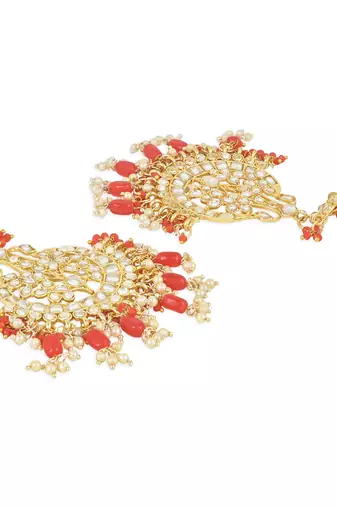 Traditional Big Kundan & Pearl Chandbali Earrings with Maang Tikka Set