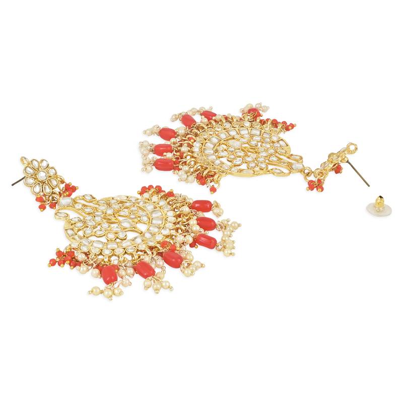 Traditional Big Kundan & Pearl Chandbali Earrings with Maang Tikka Set