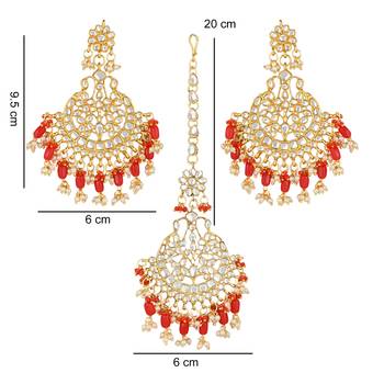 Traditional Big Kundan & Pearl Chandbali Earrings with Maang Tikka Set 5