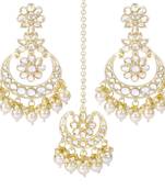 Traditional Handcrafted Kundan Adorned With Pearls Earrings With Maang Tikka Set