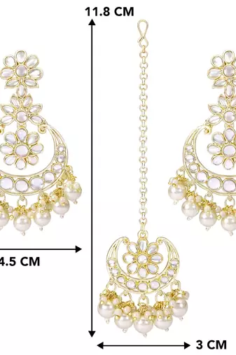 Traditional Handcrafted Kundan Adorned With Pearls Earrings With Maang Tikka Set