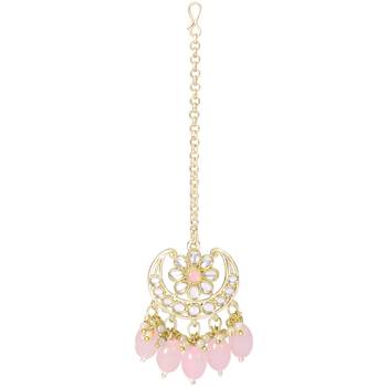 Traditional Handcrafted Kundan Adorned With Pearls Earrings With Maang Tikka Set 3