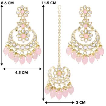 Traditional Handcrafted Kundan Adorned With Pearls Earrings With Maang Tikka Set 4