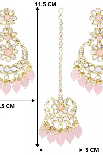Traditional Handcrafted Kundan Adorned With Pearls Earrings With Maang Tikka Set