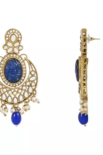 Traditional Pearl Hanging Kundan Stone Studed Chandbali Earring With Maang Tikka
