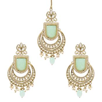 Traditional Kundan Pearl with Meena Work Chandbali Earrings with Maang Tikka Set 2