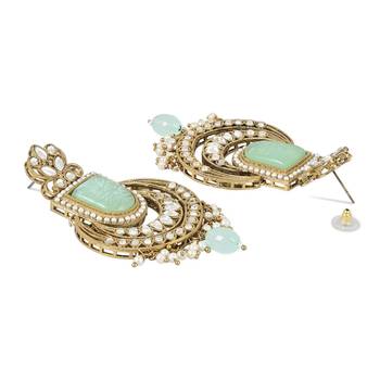 Traditional Kundan Pearl with Meena Work Chandbali Earrings with Maang Tikka Set 3