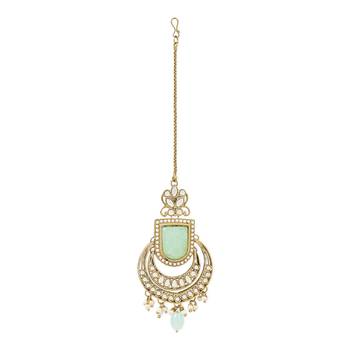 Traditional Kundan Pearl with Meena Work Chandbali Earrings with Maang Tikka Set 4