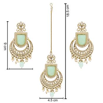 Traditional Kundan Pearl with Meena Work Chandbali Earrings with Maang Tikka Set 6