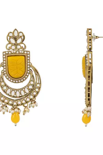 I Jewels Traditional Pearl Hanging Kundan Stone Studed Chandbali Earring With Maang Tikka