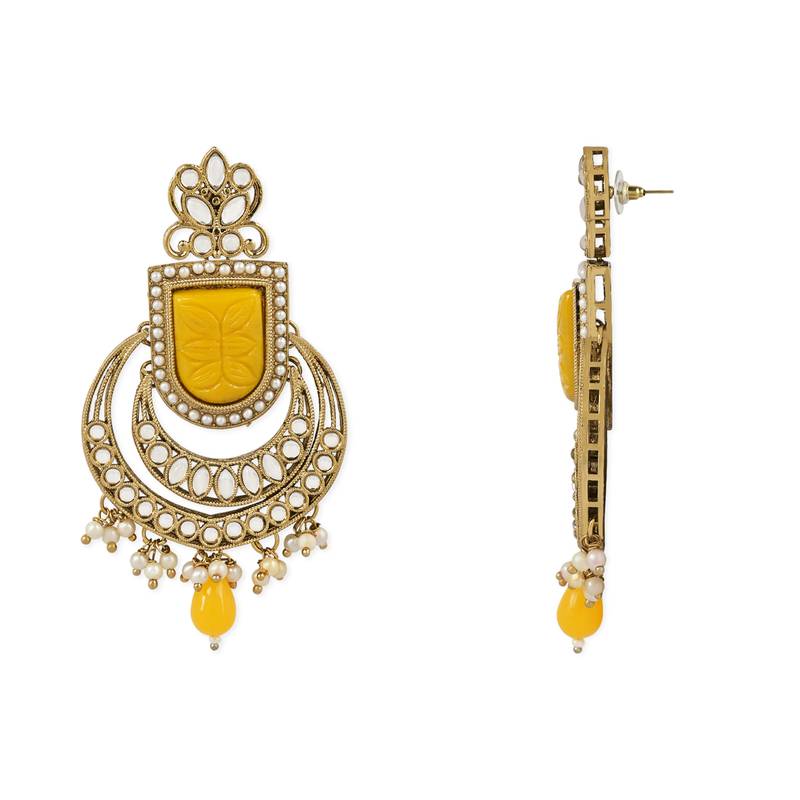 I Jewels Traditional Pearl Hanging Kundan Stone Studed Chandbali Earring With Maang Tikka