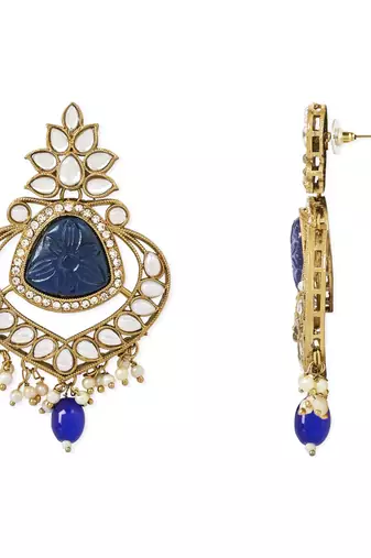 Traditional Pearl Hanging Kundan Stone Studed Chandbali Earring With Maang Tikka