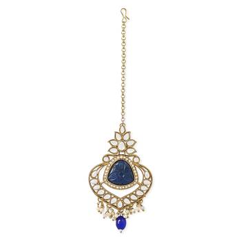 Traditional Pearl Hanging Kundan Stone Studed Chandbali Earring With Maang Tikka 5