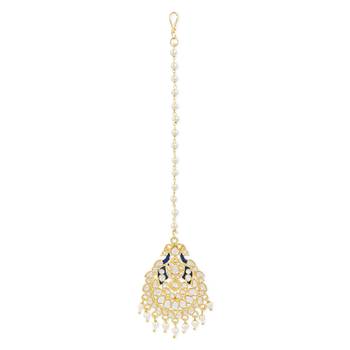 Traditional Kundan Pearl with Meena Work Chandbali Earrings with Maang Tikka Set 4