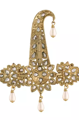 Traditional Stone Pearl Drop Safa Kalangi Brooch for Groom/Men/Dulha Pagadi