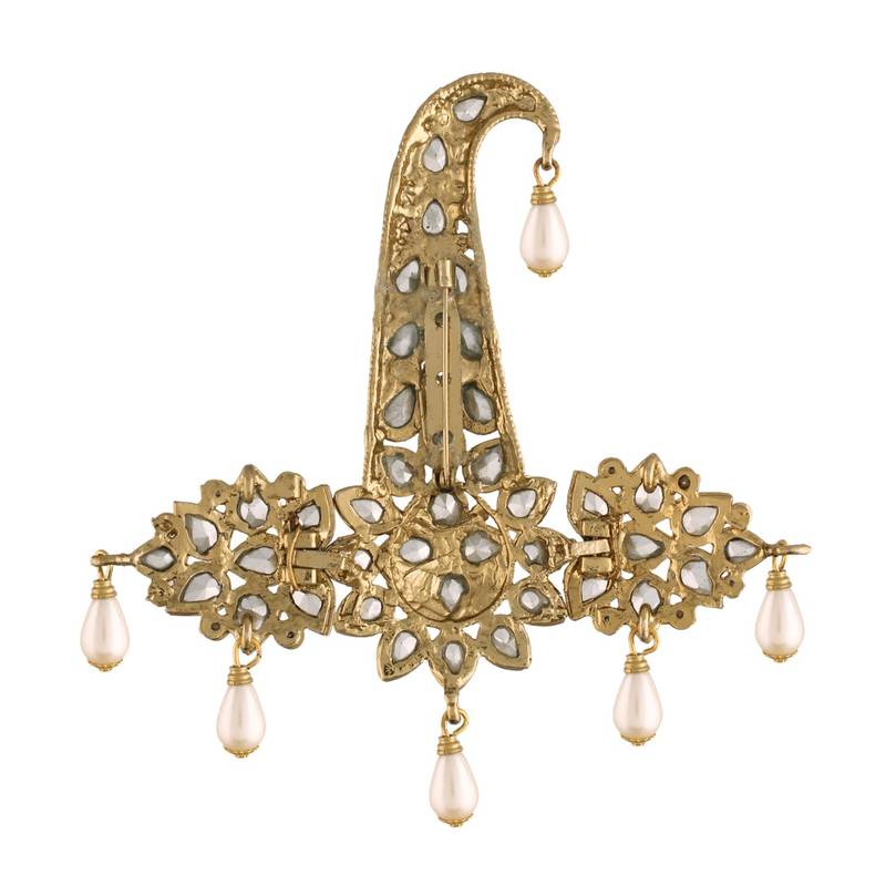 Traditional Stone Pearl Drop Safa Kalangi Brooch for Groom/Men/Dulha Pagadi