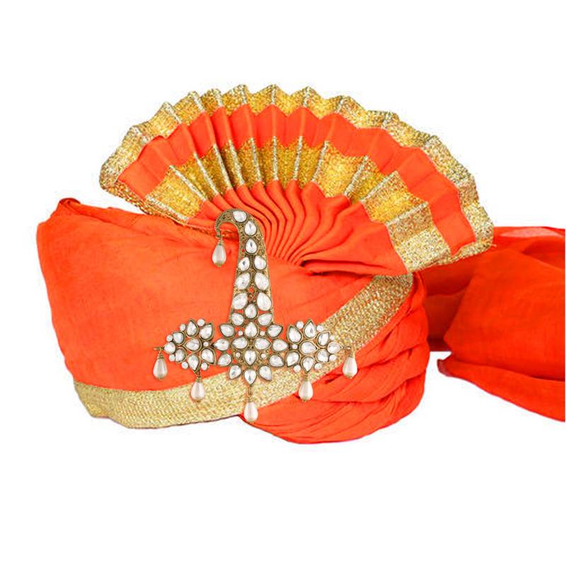 Traditional Stone Pearl Drop Safa Kalangi Brooch for Groom/Men/Dulha Pagadi