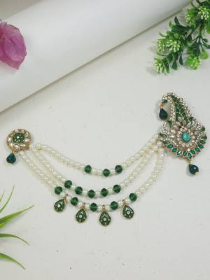 Traditional Stone Pearl Drop Safa Kalangi Brooch for Groom/Men/Dulha Pagadi 1