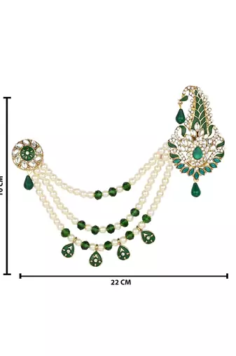 Traditional Stone Pearl Drop Safa Kalangi Brooch for Groom/Men/Dulha Pagadi