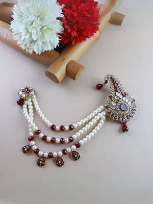 Traditional Stone Pearl Drop Safa Kalangi Brooch for Groom/Men/Dulha Pagadi 1