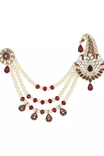 Traditional Stone Pearl Drop Safa Kalangi Brooch for Groom/Men/Dulha Pagadi