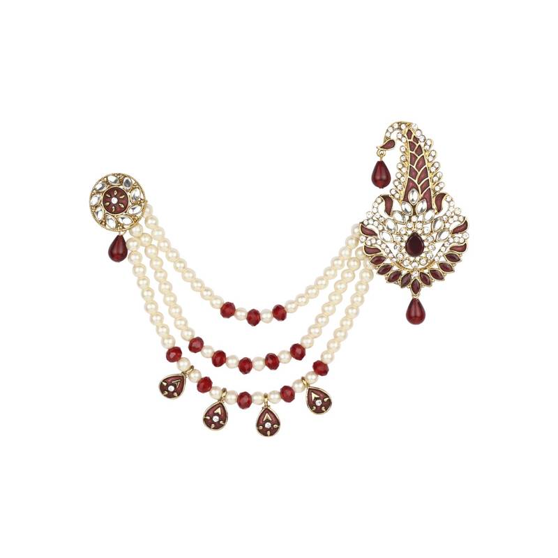 Traditional Stone Pearl Drop Safa Kalangi Brooch for Groom/Men/Dulha Pagadi