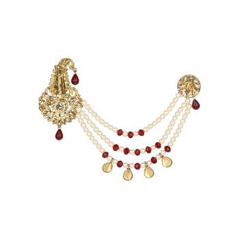 Traditional Stone Pearl Drop Safa Kalangi Brooch for Groom/Men/Dulha Pagadi 3