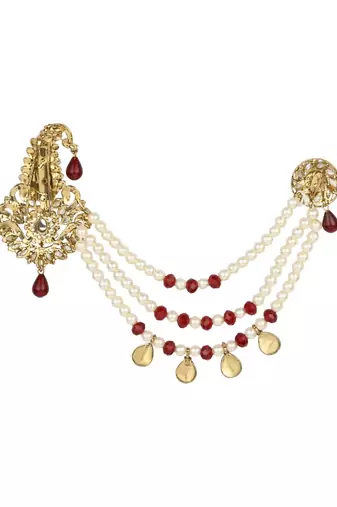 Traditional Stone Pearl Drop Safa Kalangi Brooch for Groom/Men/Dulha Pagadi