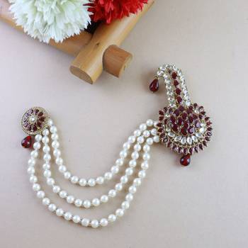 Traditional Stone Pearl Drop Safa Kalangi Brooch for Groom/Men/Dulha Pagadi 1