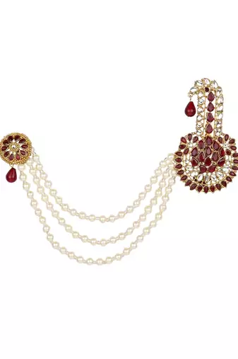 Traditional Stone Pearl Drop Safa Kalangi Brooch for Groom/Men/Dulha Pagadi