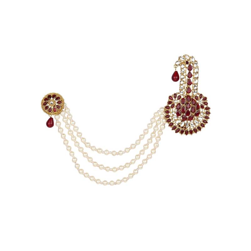 Traditional Stone Pearl Drop Safa Kalangi Brooch for Groom/Men/Dulha Pagadi