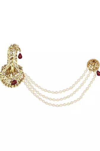 Traditional Stone Pearl Drop Safa Kalangi Brooch for Groom/Men/Dulha Pagadi