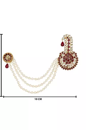 Traditional Stone Pearl Drop Safa Kalangi Brooch for Groom/Men/Dulha Pagadi