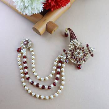 Traditional Stone Pearl Drop Safa Kalangi Brooch for Groom/Men/Dulha Pagadi 1