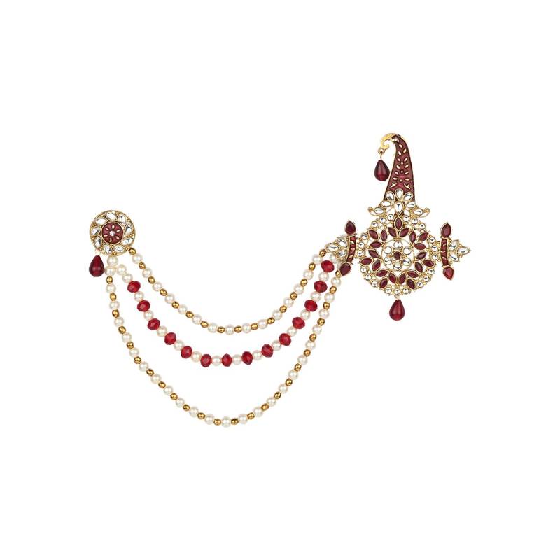 Traditional Stone Pearl Drop Safa Kalangi Brooch for Groom/Men/Dulha Pagadi