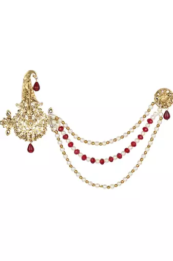 Traditional Stone Pearl Drop Safa Kalangi Brooch for Groom/Men/Dulha Pagadi